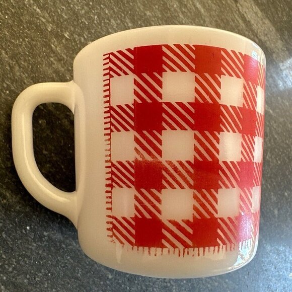Vintage Westfield Milk Glass MOM Red White Plaid Gingham Coffee Mug - Picture 6 of 7